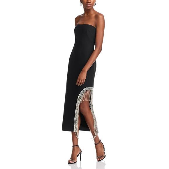 5 a 7 Cinq a Sept Womens Black Sammy Rhinestone Fringe Dress Size 6 - Picture 1 of 4